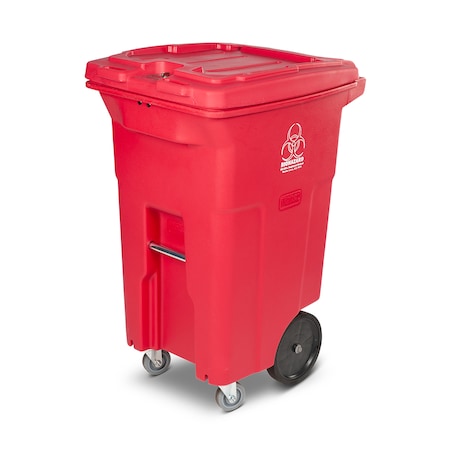 TOTER 64 Gal. Red Hazardous Waste Caster Trash Can with Wheels and Lid Lock RMC64